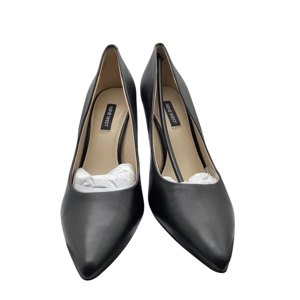 Nine West Flax Black Leather Pointed Toe Mid‎ Heel Pumps Womens 8M NWFLAX